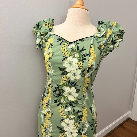 Vintage Hoku Hawaii Hibiscus Green Traditional Muumuu Dress Sz S - Picture 2 of 12